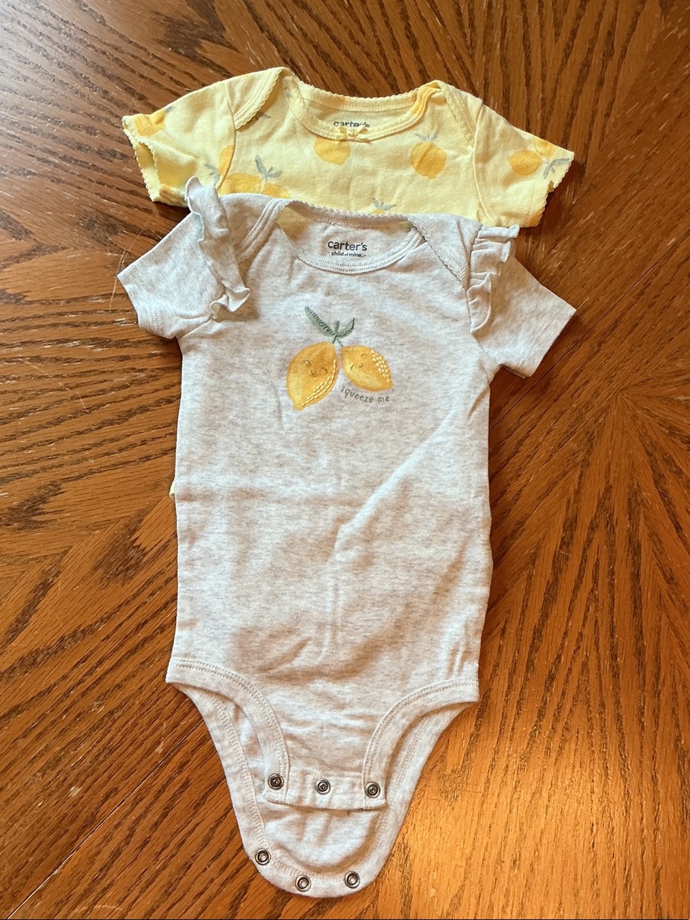 Carter's Yellow & Gray Lemon Ruffle Sleeve Baby One-Pieces
